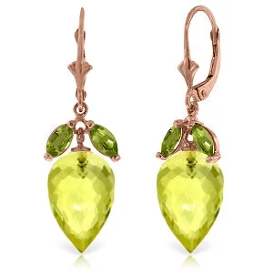 Adjustable hoop earrings-19 Carat 14K Solid Rose Gold Earrings Peridot Briolette Lemon Quartz