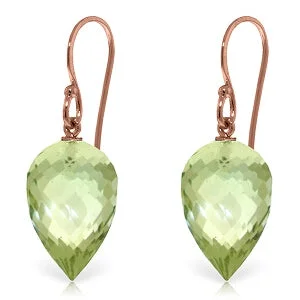 Peridot stone earrings-19 Carat 14K Solid Rose Gold Fish Hook Earrings Briolette Green Amethyst