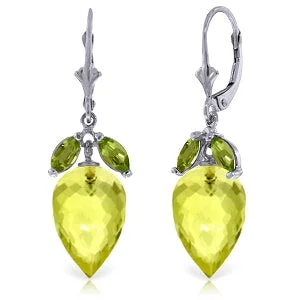 Pearl cluster earrings-19 Carat 14K Solid White Gold Earrings Peridot Briolette Lemon Quartz