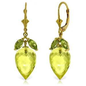 Amethyst drop earrings-19 Carat 14K Solid Yellow Gold Earrings Peridot Briolette Lemon Quartz