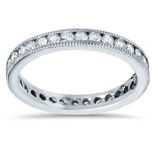 Matte finish ring-1ct Channel Set Diamond Eternity Ring 14K White Gold