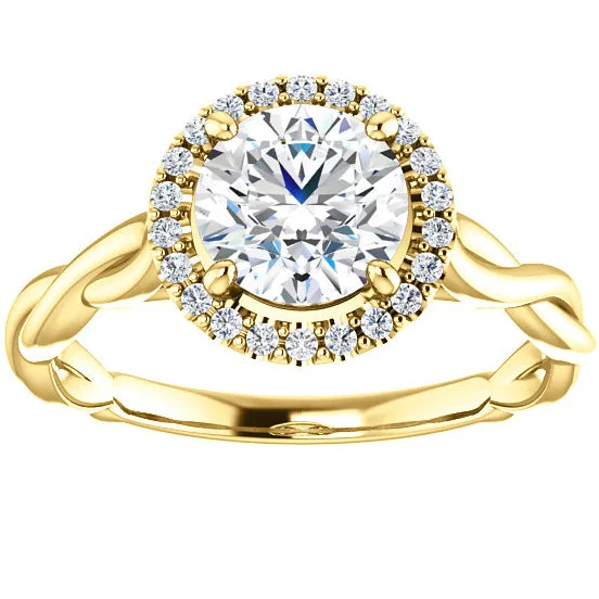 Retro style ring-1ct Diamond Halo Vintage Round Cut Intertwined Band 14k Yellow Gold