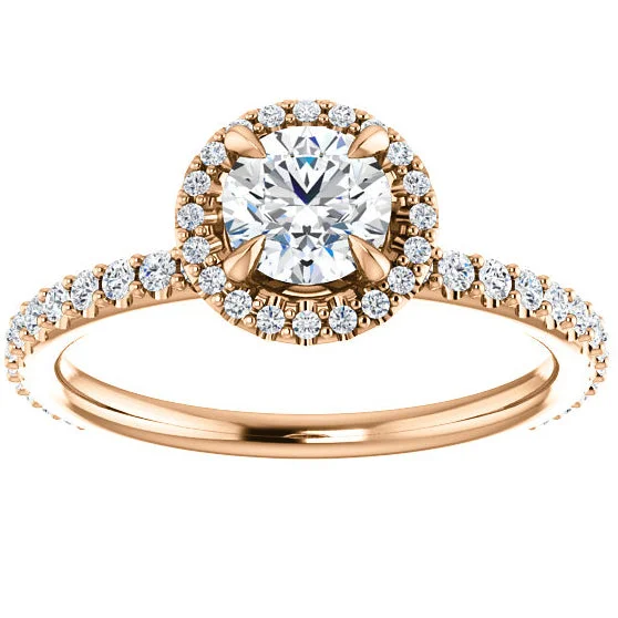 Oval sapphire ring-1ct Diamond Halo Vintage Solitaire Round Brilliant Cut Band 14k Rose Gold