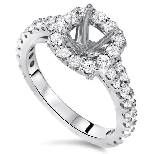 Engraved promise ring-1ct Diamond Ring Cushion Halo Setting 14K White Gold Semi Mount