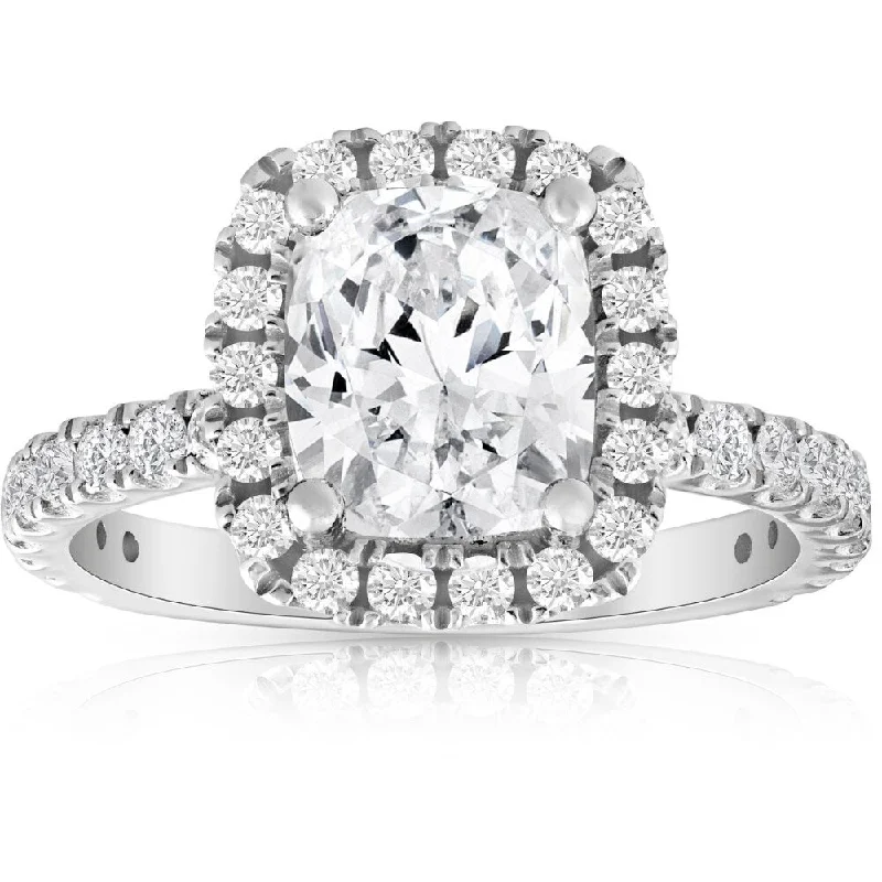 Celtic knot ring-2 1/2Ct Cushion Diamond Halo Engagement Ring 14k White Gold Enhanced