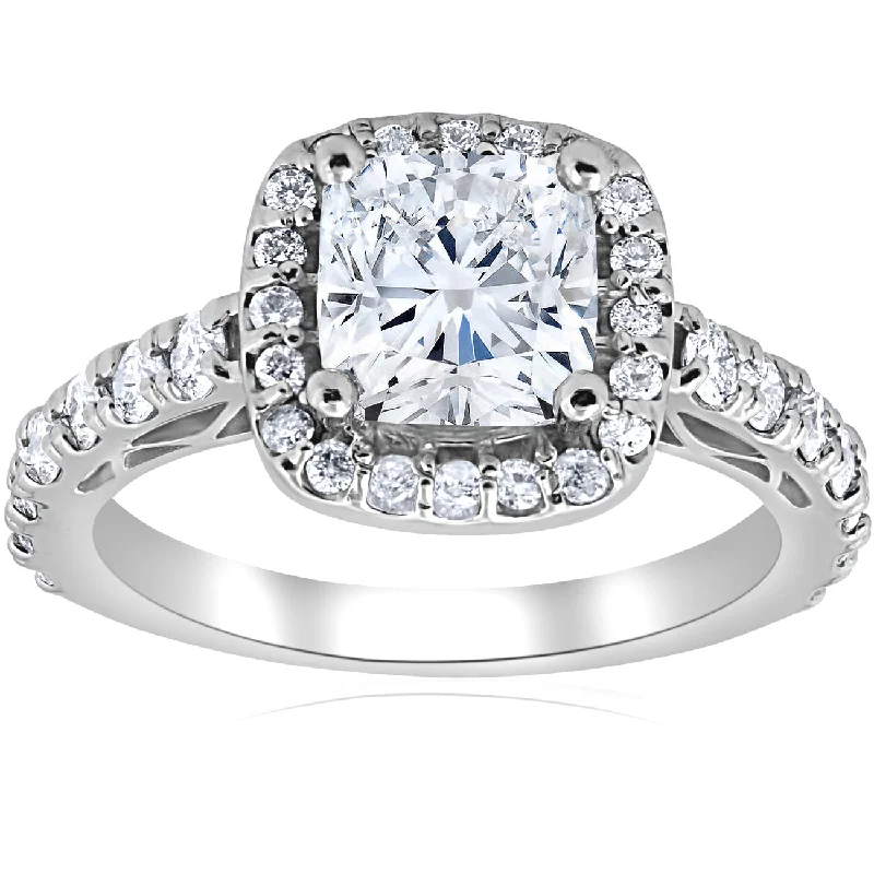 Aquamarine solitaire ring-2 1/5 ct Cushion Diamond Vintage Halo Engagement Ring 14k White Gold