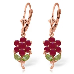 Retro style earrings-2.12 Carat 14K Solid Rose Gold Flowers Earrings Ruby Peridot