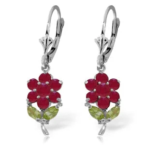 Floral cluster earrings-2.12 Carat 14K Solid White Gold Rise To Power Ruby Peridot Earrings