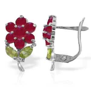 Handmade clay earrings-2.12 Carat 14K Solid White Gold Rise To Stand Ruby Peridot Earrings