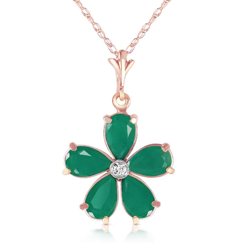 Baguette cut necklace-2.22 Carat 14K Solid Rose Gold Necklace Natural Emerald Diamond