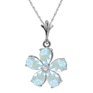 Cushion cut necklace-2.22 Carat 14K Solid White Gold Necklace Natural Aquamarine Diamond