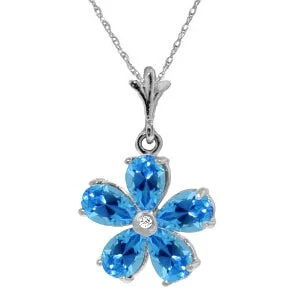 Mixed metal necklace-2.22 Carat 14K Solid White Gold Necklace Natural Blue Topaz Diamond