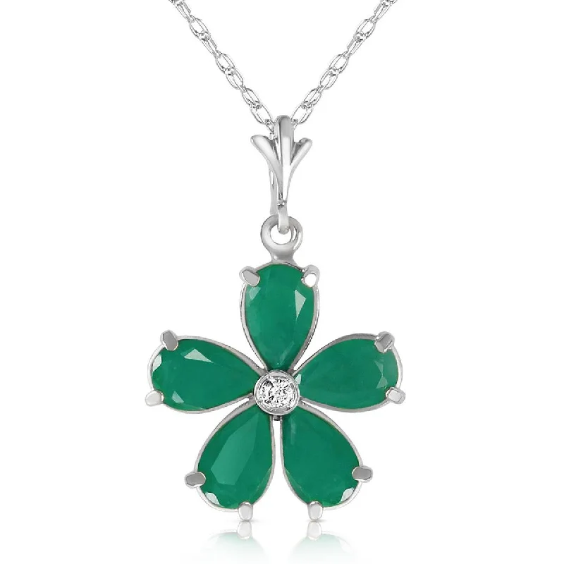 Hexagon charm necklace-2.22 Carat 14K Solid White Gold Necklace Natural Emerald Diamond