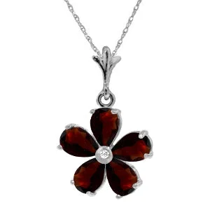 Elegant halo necklace-2.22 Carat 14K Solid White Gold Necklace Natural Garnet Diamond