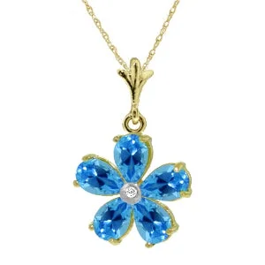 Bamboo style necklace-2.22 Carat 14K Solid Yellow Gold Necklace Natural Blue Topaz Diamond