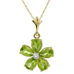 Vintage coin necklace-2.22 Carat 14K Solid Yellow Gold Necklace Natural Peridot Diamond