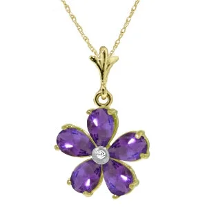 Opal gem necklace-2.22 Carat 14K Solid Yellow Gold Necklace Natural Purple Amethyst Diamond