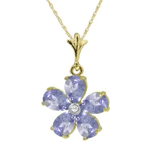 Wave pattern necklace-2.22 Carat 14K Solid Yellow Gold Necklace Natural Tanzanite Diamond