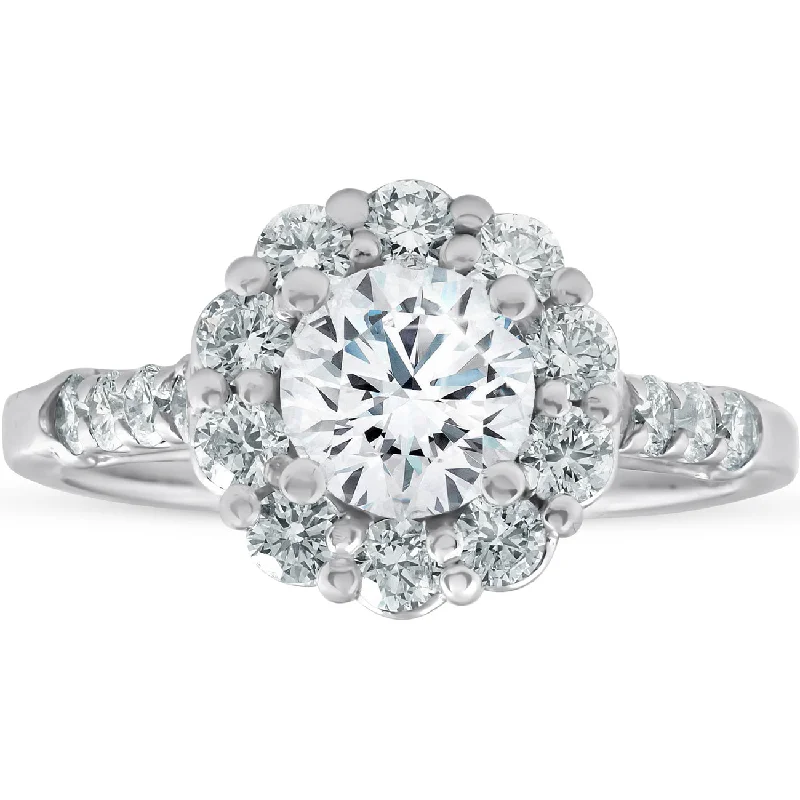 Heartbeat rhythm ring-2 3/4 Ct Round Diamond Halo Engagement Ring 14k White Gold