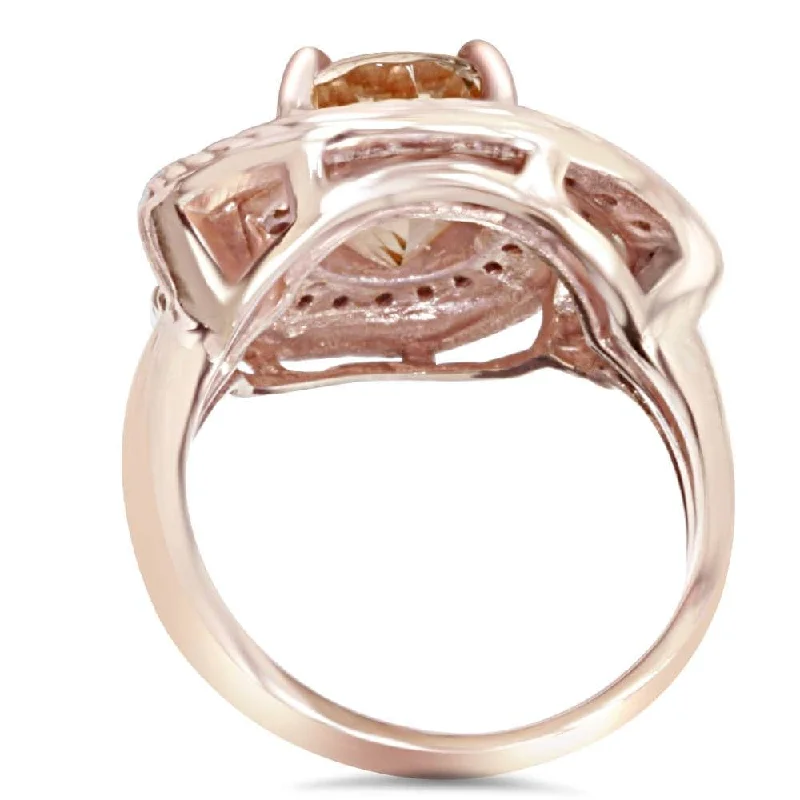 Morganite gem ring-2 3/8CT Morganite Vintage Diamond Ring Rose Gold