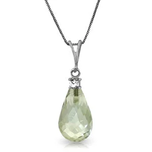 Aquamarine drop necklace-2.3 Carat 14K Solid White Gold Necklace Natural Diamond Green Amethyst