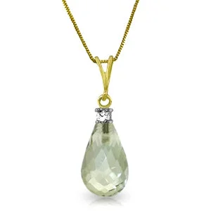 Labradorite stone necklace-2.3 Carat 14K Solid Yellow Gold Necklace Natural Diamond Green Amethyst