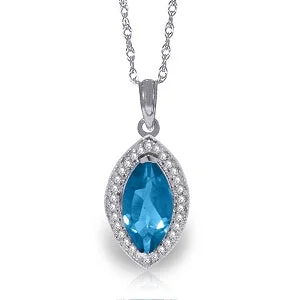 Heartbeat design necklace-2.4 Carat 14K Solid White Gold Strong Link Blue Topaz Diamond Necklace