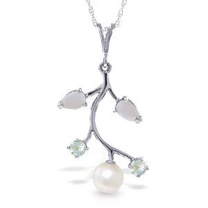 Amethyst pendant necklace-2.45 Carat 14K Solid White Gold Necklace Opal, Aquamarine Pearl