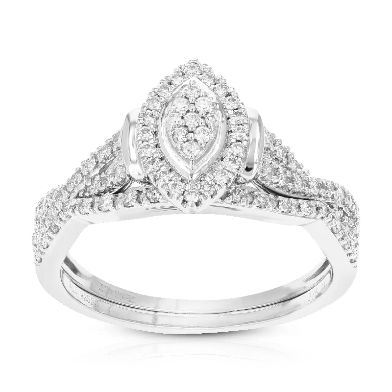 Raw crystal ring-2/5 cttw Round Lab Grown Diamond Bridal Set .925 Sterling Silver Prong Set