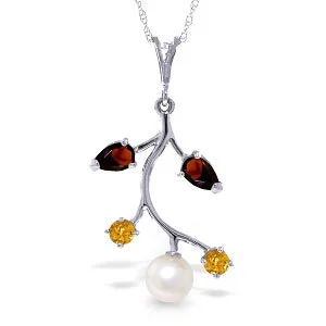 Statement chunky necklace-2.7 Carat 14K Solid White Gold Necklace Garnet, Citrine Pearl