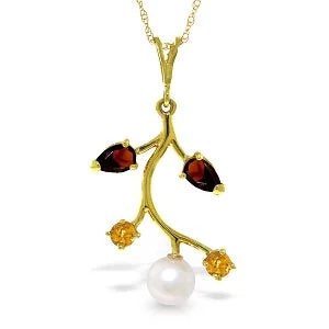 Double layer necklace-2.7 Carat 14K Solid Yellow Gold Necklace Garnet, Citrine Pearl