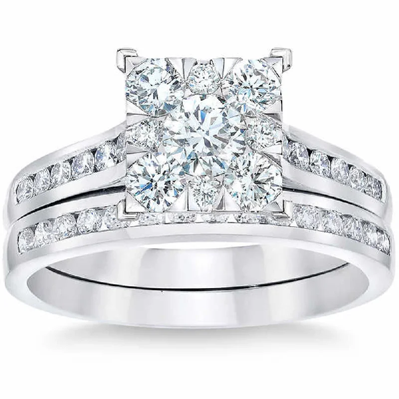 Crystal cluster ring-2 Ct Diamond Princess Cut Framed Engagement Wedding Ring Set White Gold