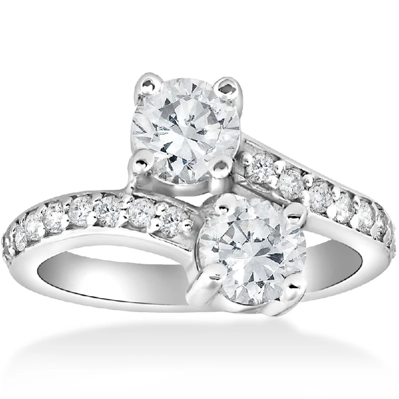 Engraved monogram ring-2 Ct Forever Us Two Stone Round Diamond Solitaire Engagement Ring 14k White Gold