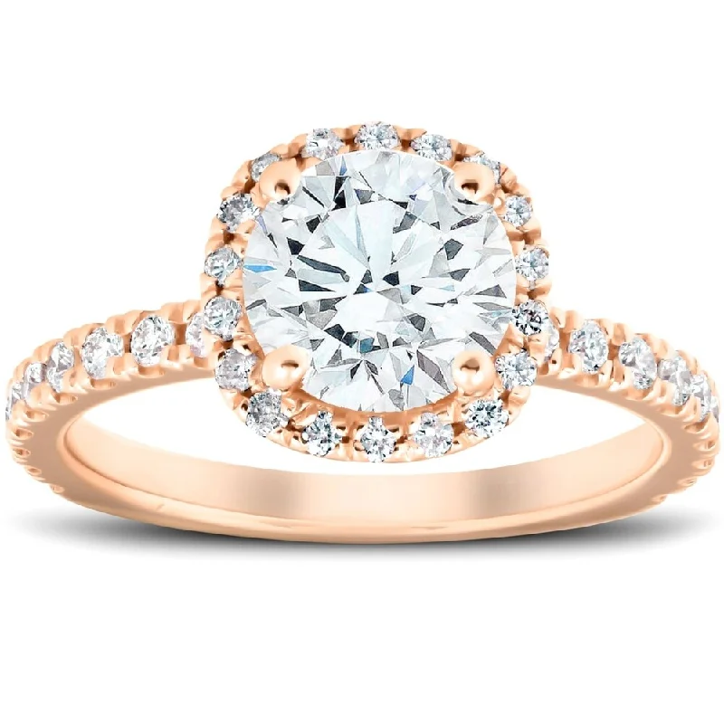 Heartbeat rhythm ring-2 Ct Moissanite & Diamond Cushion Halo Engagement Ring 14k Rose Gold