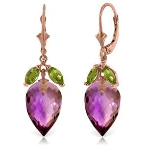 Opal gem earrings-20 Carat 14K Solid Rose Gold Earrings Peridot Briolette Amethyst