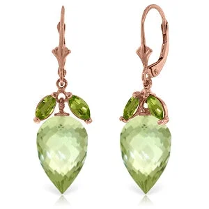 Rose quartz earrings-20 Carat 14K Solid Rose Gold Earrings Peridot Briolette Green Amethyst