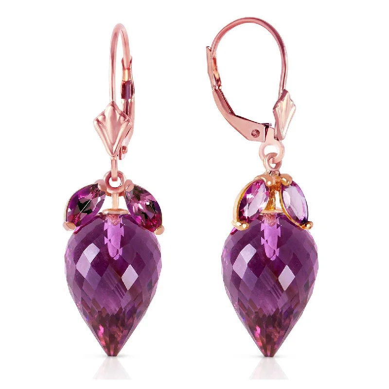 Enamel flower earrings-20 Carat 14K Solid Rose Gold Earrings Pointy Briolette Amethyst