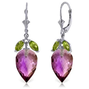 Heartbeat design earrings-20 Carat 14K Solid White Gold Earrings Peridot Briolette Amethyst