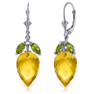 Blue topaz earrings-20 Carat 14K Solid White Gold Earrings Peridot Briolette Citrine