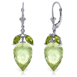 Wire wrapped earrings-20 Carat 14K Solid White Gold Earrings Peridot Briolette Green Amethyst