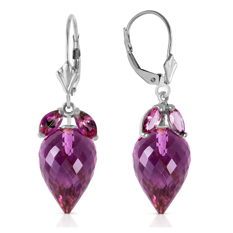 Oval garnet earrings-20 Carat 14K Solid White Gold Earrings Pointy Briolette Amethyst