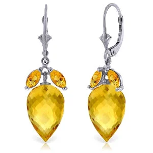 Retro style earrings-20 Carat 14K Solid White Gold Earrings Pointy Briolette Citrine