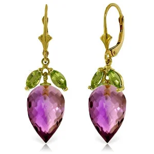 Multi-stone earrings-20 Carat 14K Solid Yellow Gold Earrings Peridot Briolette Amethyst