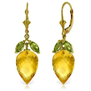 Vintage coin earrings-20 Carat 14K Solid Yellow Gold Earrings Peridot Briolette Citrine