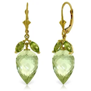 Tribal pattern earrings-20 Carat 14K Solid Yellow Gold Earrings Peridot Briolette Green Amethyst