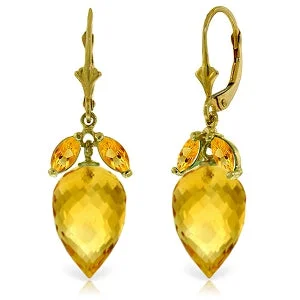 Handmade clay earrings-20 Carat 14K Solid Yellow Gold Earrings Pointy Briolette Citrine