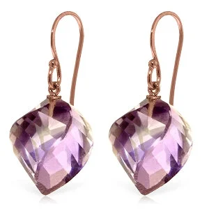 Morganite gem earrings-21.5 Carat 14K Solid Rose Gold Spiral Amethyst Earrings