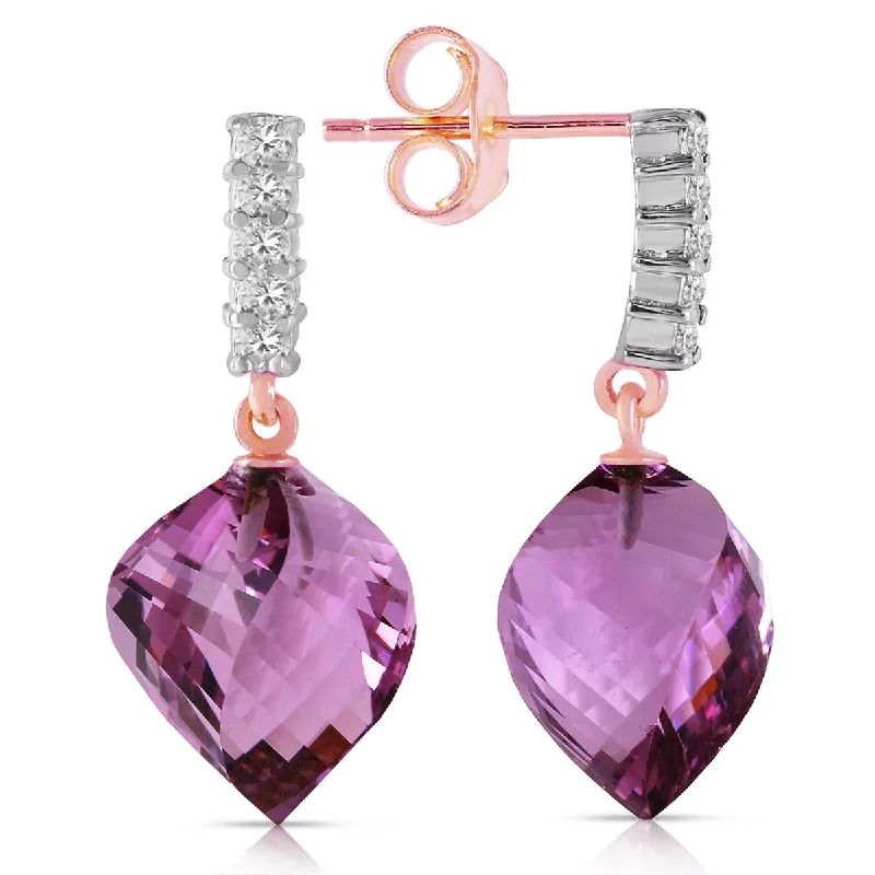 Sapphire teardrop earrings-21.65 Carat 14K Solid Rose Gold Diamond Spiral Amethyst Earrings