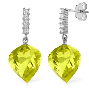 Sterling silver hoop earrings-21.65 Carat 14K Solid White Gold Pulsing Joy Lemon Quartz Diamond Earrings