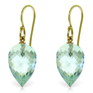 Star-shaped drop earrings-22.5 Carat 14K Solid Yellow Gold Fish Hook Earrings Briolette Blue Topaz